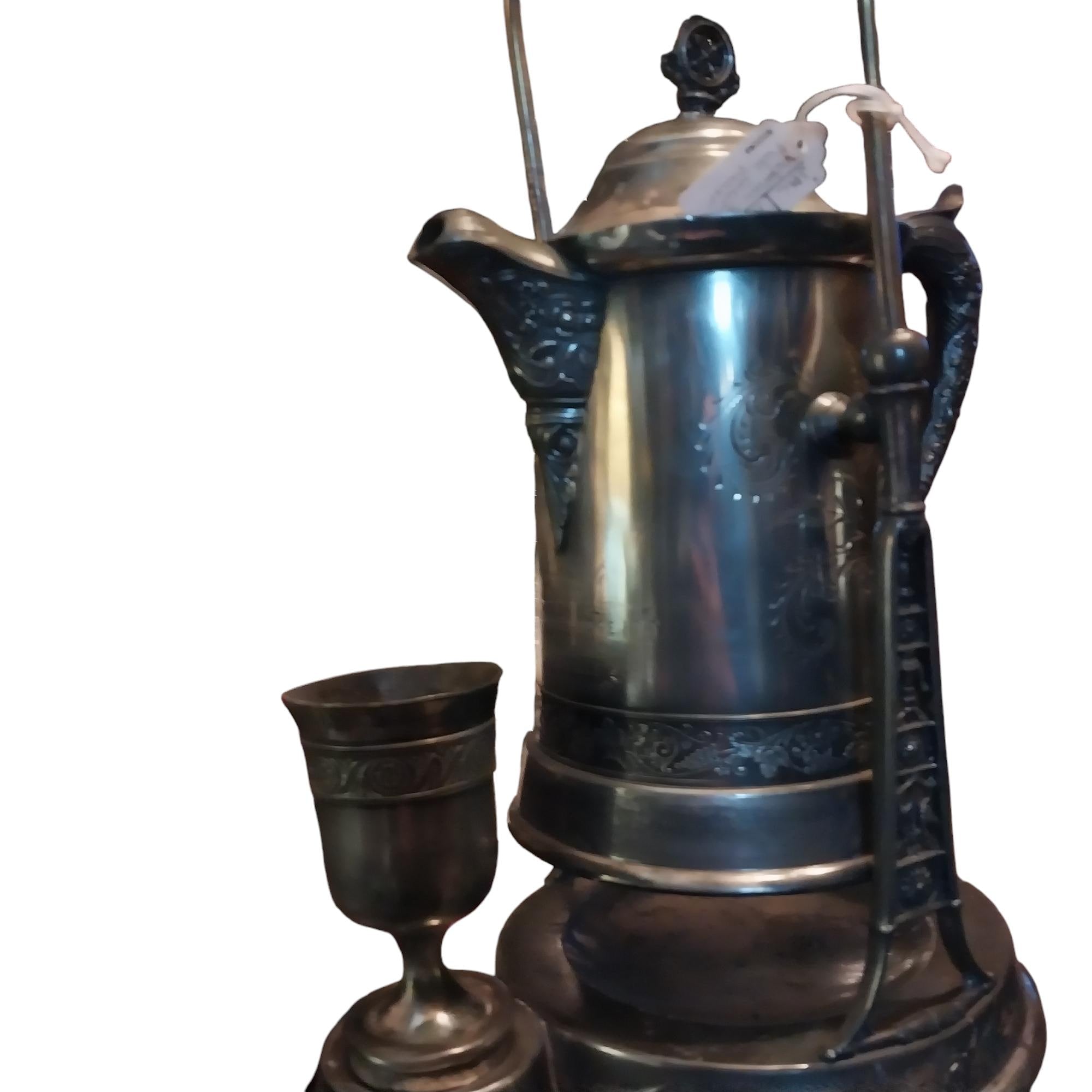 Victorian Silverplate Tilting Pitcher, Antique Stand