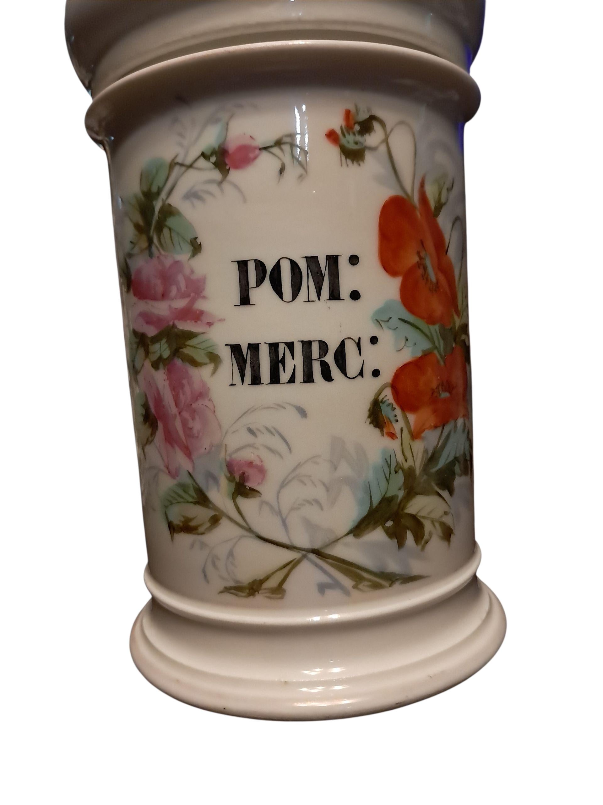 Antique French Apothecary Jar: Hand Painted Floral Display Piece