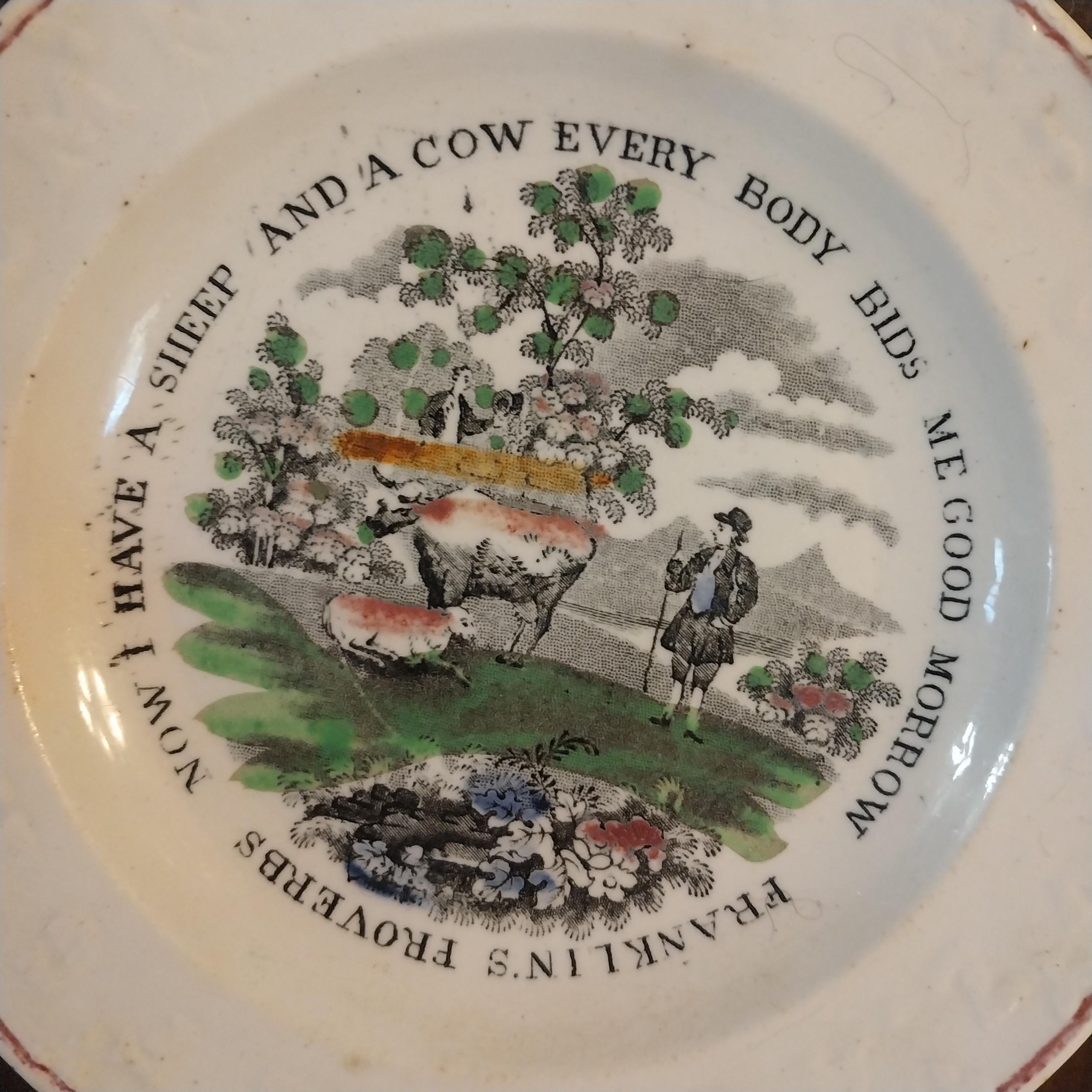 Early Staffordshire Childs ABC Plate Franklins Proverbs