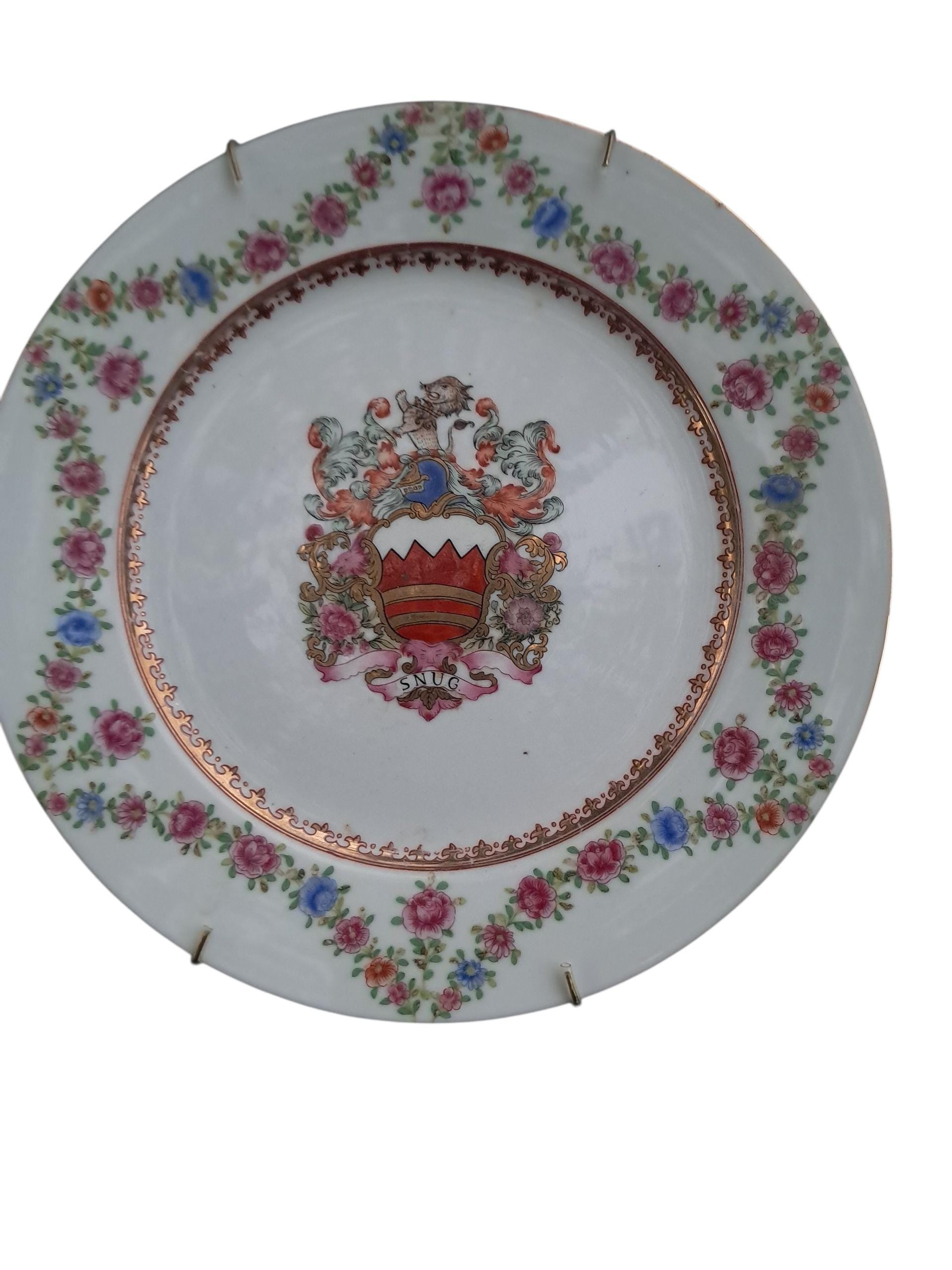 French Pair of Armorial Plates Vintage